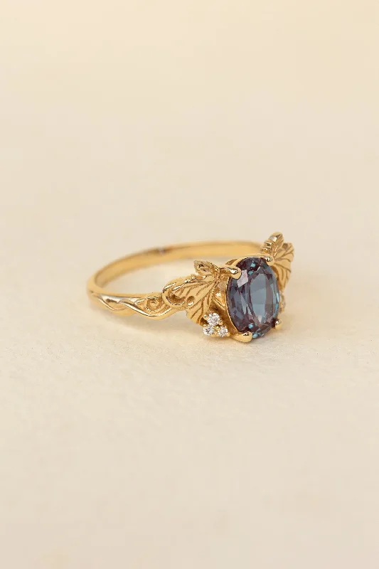 Men's Topaz Engagement Rings in 10K Gold with a Channel - Set Diamond BandREADY TO SHIP: Vineyard in 14K yellow gold, oval cut lab alexandrite 8x6 mm, lab grown diamonds, AVAILABLE RING SIZES: 5.5 - 8.5 US