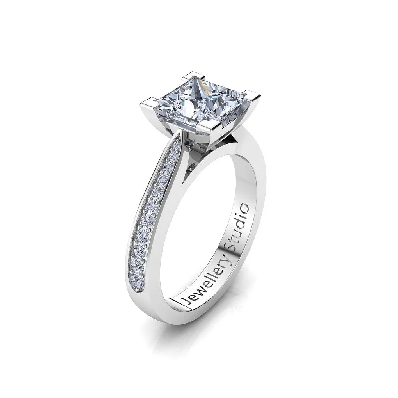 Men's Amethyst Engagement Rings in Sterling Silver with a Contemporary Geometric SettingSolitaire Engagement Ring with 1.50ct Princess Cut Diamond