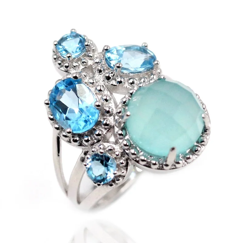 Opal Gemstone Rings in Rose Gold with a Milgrain Edge for a Feminine and Romantic Style925 Sterling Silver Aqua Chalcedony and Swiss Blue Topaz Ring Opal Gemstone Rings in Rose Gold with a Milgrain Edge for a Feminine and Romantic Style925 Sterling Silver Aqua Chalcedony and Swiss Blue Topaz Ring