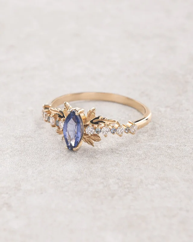 Men's Citrine Engagement Rings in Stainless Steel with a Stackable Band DesignNatural blue sapphire engagement ring with small diamonds & sapphires / Verbena