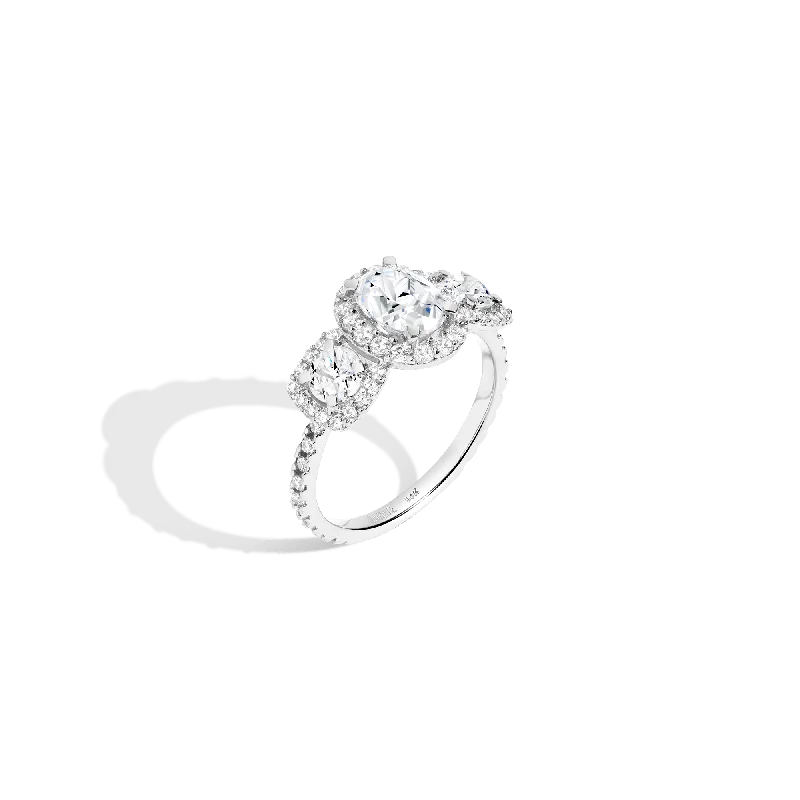 Men's Citrine Engagement Rings in Stainless Steel with a Stackable Band DesignPavé Oval-Cut Tri-Diamond Ring