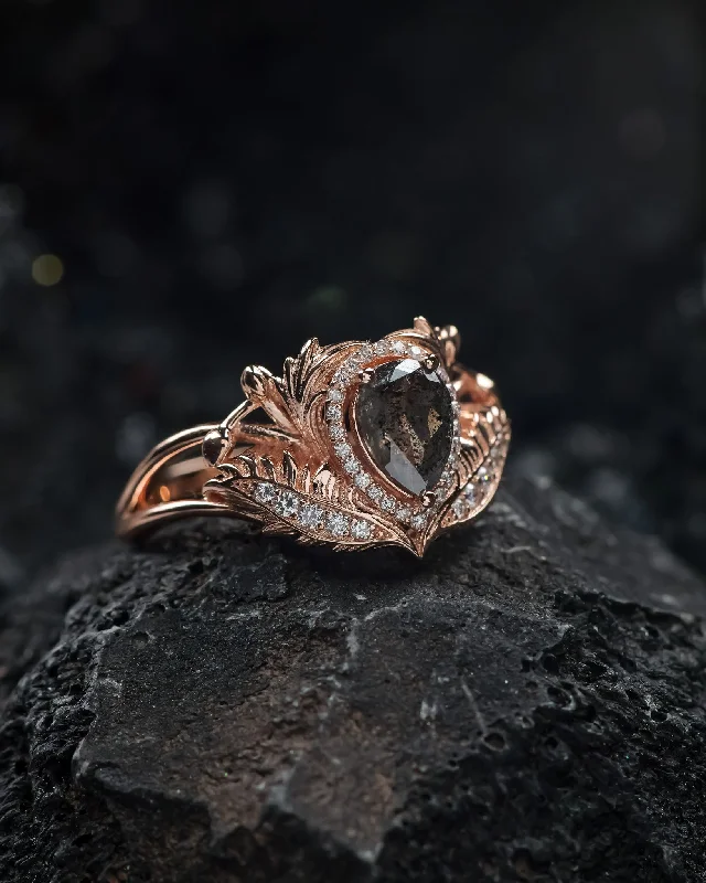 Men's Sapphire Engagement Rings in 18K White Gold with Pave Diamond AccentsREADY TO SHIP: Adonis in 14K rose gold, salt&pepper diamond 7x5 mm, lab diamonds, RING SIZE 5.5 - 8.5 US