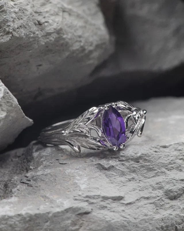 Men's Turquoise Engagement Rings in 925 Silver with a Southwestern - Inspired BandREADY TO SHIP: Wisteria in 14K white gold, marquise-cut amethyst, RING SIZE 5.5 - 8.5 US