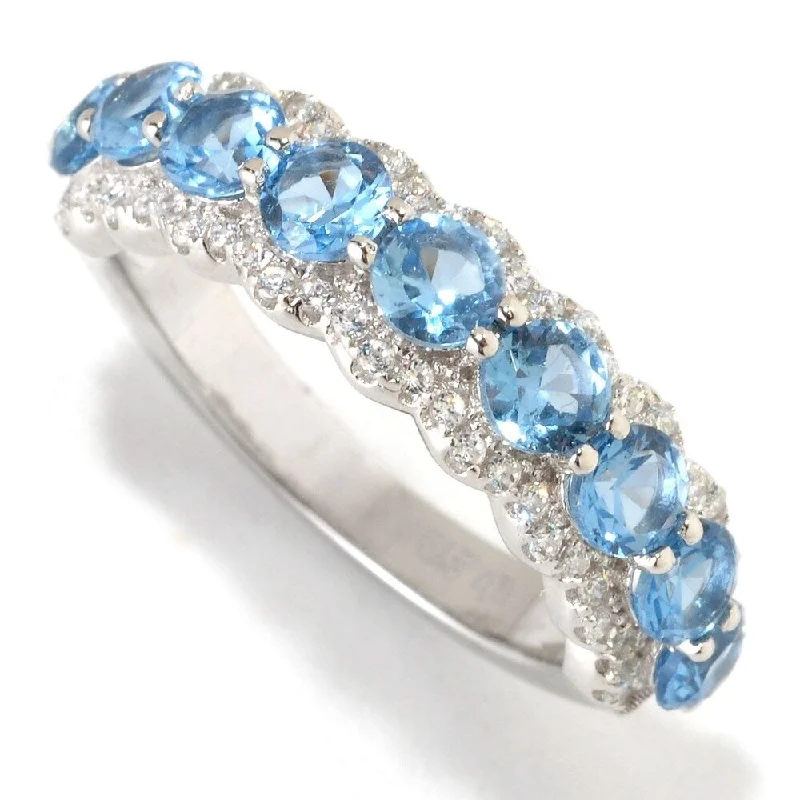 Emerald Gemstone Rings Set in Platinum with Filigree Work for a Vintage - Inspired LookPlatinum o/ Silver Blue Color CZ Band Ring Emerald Gemstone Rings Set in Platinum with Filigree Work for a Vintage - Inspired LookPlatinum o/ Silver Blue Color CZ Band Ring