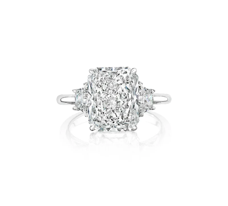 Men's Diamond Engagement Rings with Platinum Band and Halo Setting for a Luxury ProposalFink's Exclusive Platinum Radiant Diamond and Trapezoid Side Diamond Engagement Ring