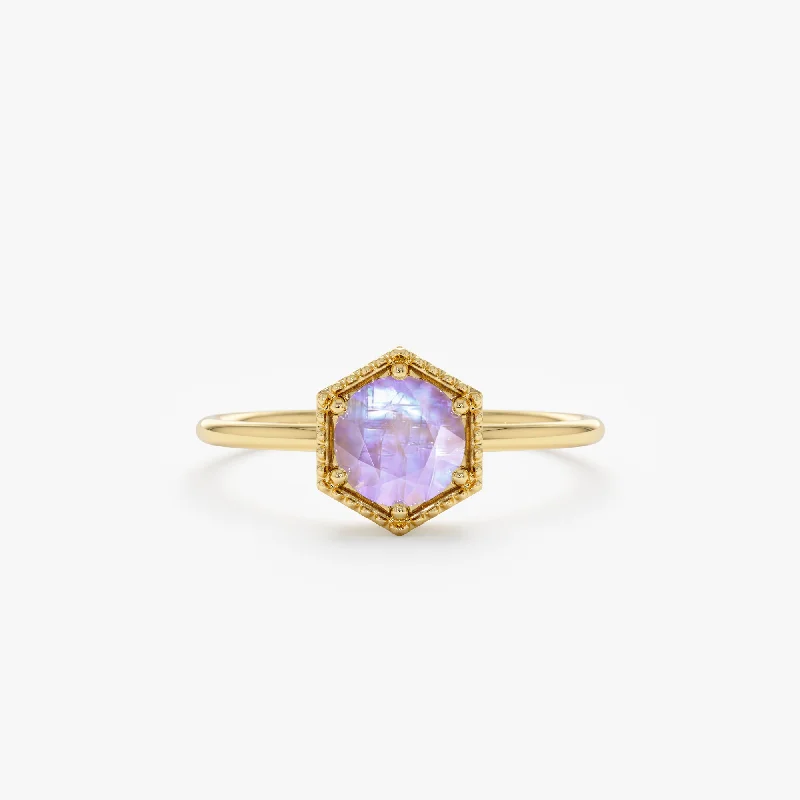 Men's Turquoise Engagement Rings in 925 Silver with a Southwestern - Inspired BandHexagon Moonstone Ring, Anaya