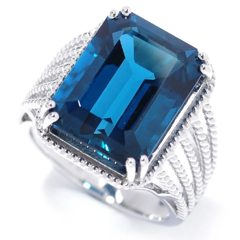 Agate Gemstone Rings in Sterling Silver with a Mosaic - Inspired Inlay for a Bohemian StyleSterling Silver 16X12 Mm 5.3Ctw London Blue Topaz Ring Agate Gemstone Rings in Sterling Silver with a Mosaic - Inspired Inlay for a Bohemian StyleSterling Silver 16X12 Mm 5.3Ctw London Blue Topaz Ring
