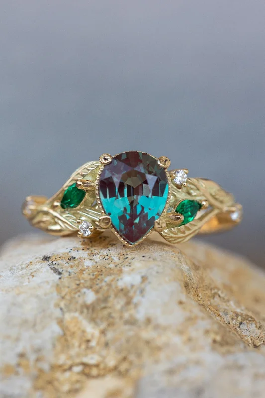Men's Peridot Engagement Rings in 14K Gold - Filled Metal with a Micro - Pave SettingColour changing alexandrite engagement ring, gold vines proposal ring / Patricia