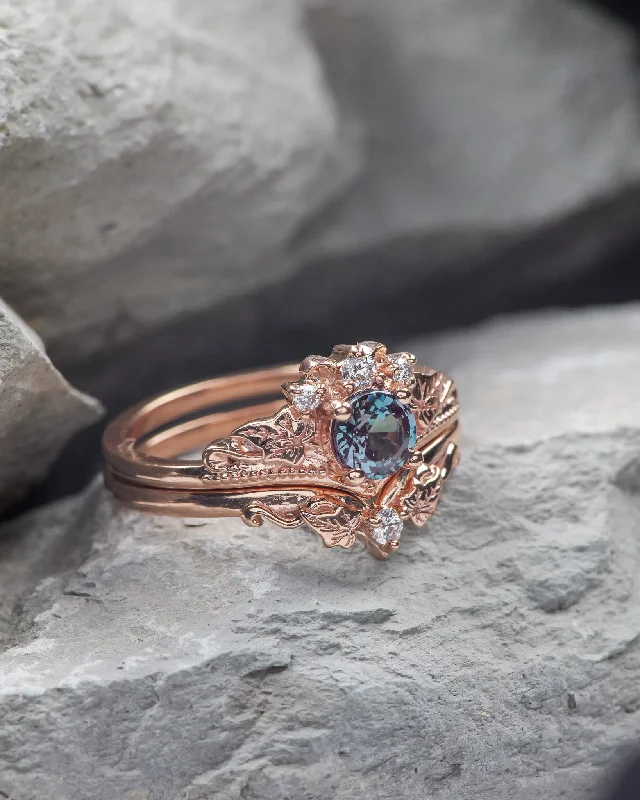 Men's Aquamarine Engagement Rings in 9K Gold with a Bezel - Set StoneREADY TO SHIP: Ariadne bridal ring set with alexandrite and lab grown diamonds, 14K rose gold, RING SIZES: 5.5 - 10.25 US