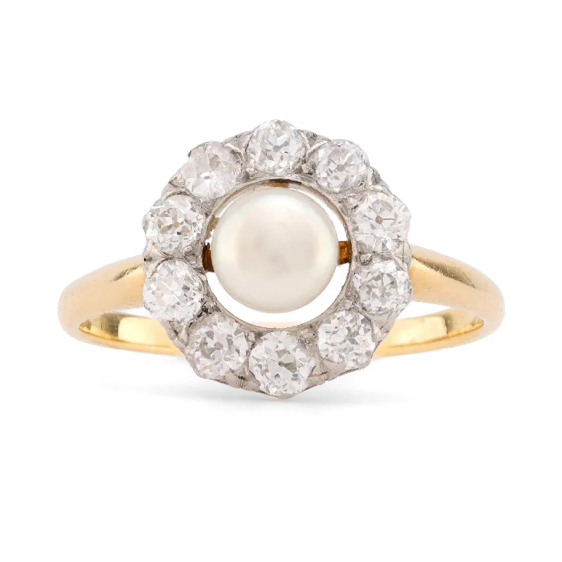 Men's Tourmaline Engagement Rings in 18K Two - Tone Gold with a Floral - Inspired SettingEdwardian Pearl Diamond 18K Yellow Gold Cluster Ring