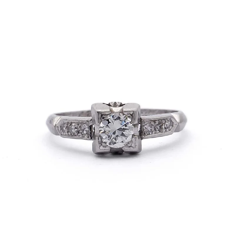 Men's Diamond Engagement Rings with Platinum Band and Halo Setting for a Luxury ProposalArt Déco 1930s Engagement Ring #VR180730-3