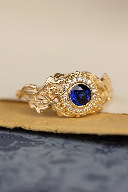 Men's Citrine Engagement Rings in Stainless Steel with a Stackable Band DesignHalo diamond and lab blue sapphire engagement ring, celtic ring with oak leaves and diamonds / Dair Men's Citrine Engagement Rings in Stainless Steel with a Stackable Band DesignHalo diamond and lab blue sapphire engagement ring, celtic ring with oak leaves and diamonds / Dair