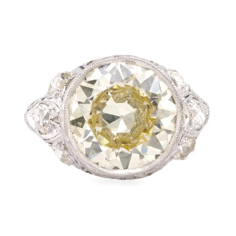 Men's Sapphire Engagement Rings in 18K White Gold with Pave Diamond AccentsArt Deco GIA 5.85 Carat Circular Brilliant Cut Diamond Platinum Filigree Ring