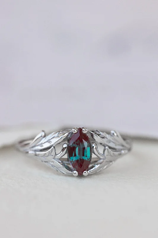 Men's Tanzanite Engagement Rings in Palladium with a Three - Stone ArrangementColour changing alexandrite engagement ring, twig ring with marquise gemstone / Wisteria
