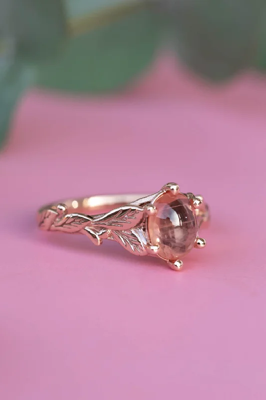 Men's Sapphire Engagement Rings in 18K White Gold with Pave Diamond AccentsREADY TO SHIP: One-of-a-kind Freesia ring in 14K rose gold, natural pinkish orange (padparadscha) sapphire, *7.7 x 6 mm, RING SIZE: 5 - 8 US