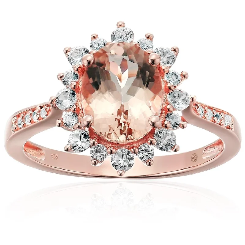 Garnet Gemstone Rings in 18K Gold Vermeil with Intricate Engravings for a Traditional AestheticRose Gold-plated Silver Morganite, Created White Sapphire Ring, Size 7 - Pink Garnet Gemstone Rings in 18K Gold Vermeil with Intricate Engravings for a Traditional AestheticRose Gold-plated Silver Morganite, Created White Sapphire Ring, Size 7 - Pink