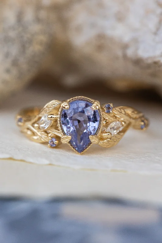 Men's Sapphire Engagement Rings in 18K White Gold with Pave Diamond AccentsNatural purple sapphire engagement ring with accents moonstones and tanzanites / Patricia