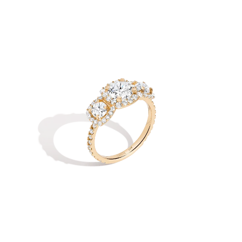 Men's Tourmaline Engagement Rings in 18K Two - Tone Gold with a Floral - Inspired SettingPavé Round Tri-Diamond Ring