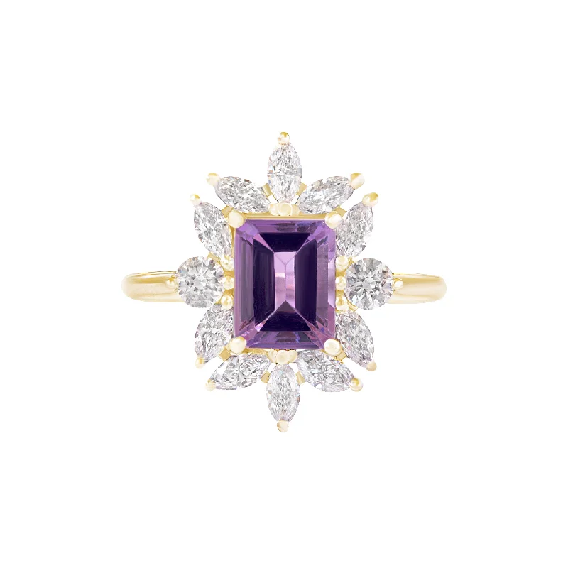 Men's Emerald Engagement Rings with 14K Yellow Gold and Vintage - Style FiligreeAmethyst and Diamond Engagement ring, Charlotte