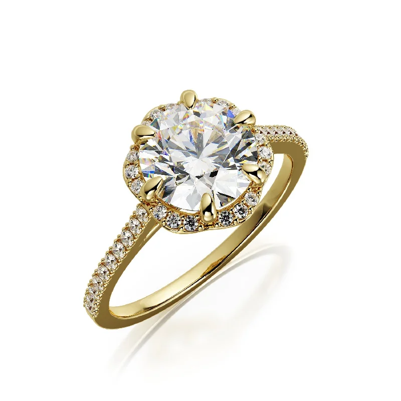 Men's Opal Engagement Rings in 10K Gold with a Milgrain - Trimmed BandGaisma Decorative Halo Natural Round Cut Diamond Engagement Ring