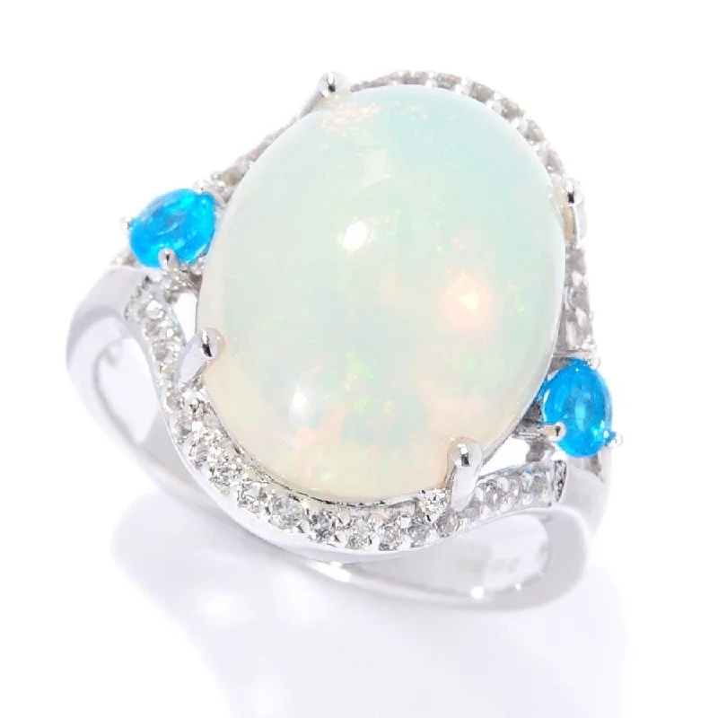 Emerald Gemstone Rings Set in Platinum with Filigree Work for a Vintage - Inspired LookSterling Silver Ethiopian Opal, Neon Apatite & White Topaz Ring Emerald Gemstone Rings Set in Platinum with Filigree Work for a Vintage - Inspired LookSterling Silver Ethiopian Opal, Neon Apatite & White Topaz Ring