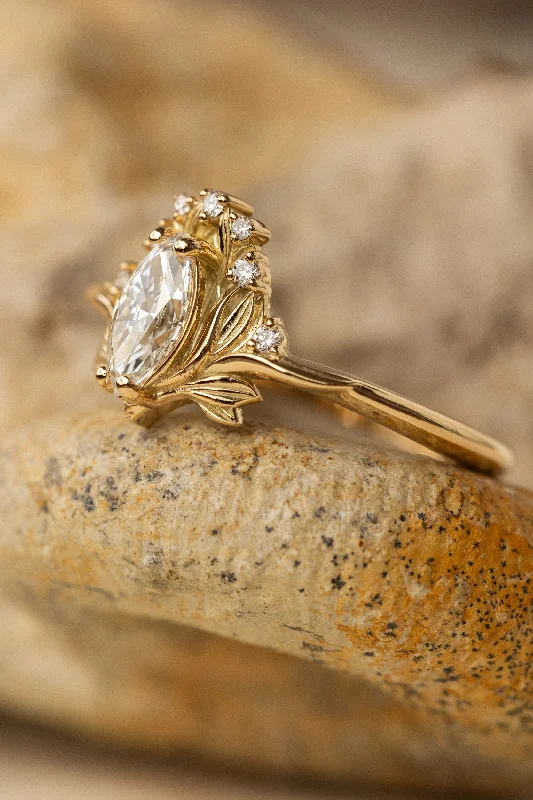 Men's Citrine Engagement Rings in Stainless Steel with a Stackable Band DesignLab grown diamond engagement ring, gold flower ring with diamonds / Iris