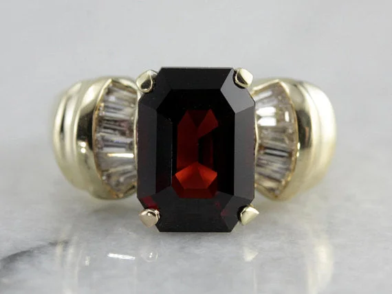 Ruby Gemstone Rings in 14K Yellow Gold with a Solitaire Setting for a Classic and Bold StatementVintage 1980's Garnet Statement Ring in Yellow Gold Ruby Gemstone Rings in 14K Yellow Gold with a Solitaire Setting for a Classic and Bold StatementVintage 1980's Garnet Statement Ring in Yellow Gold
