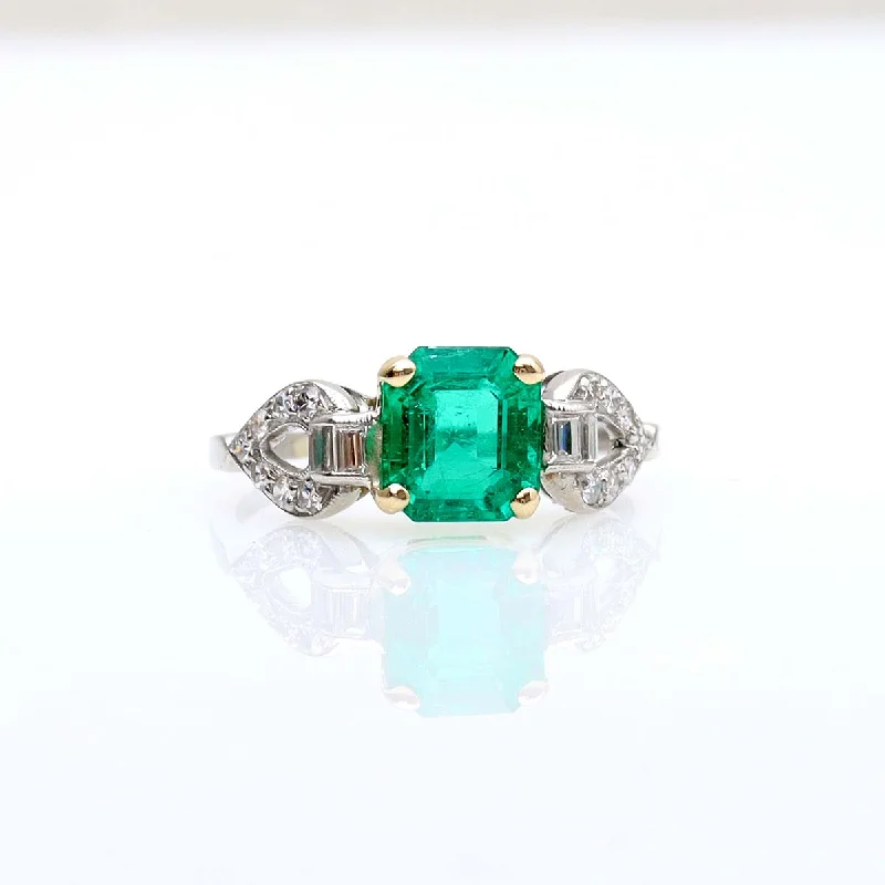Men's Opal Engagement Rings in 10K Gold with a Milgrain - Trimmed BandArt Deco Columbian Emerald Ring #VR231013-3