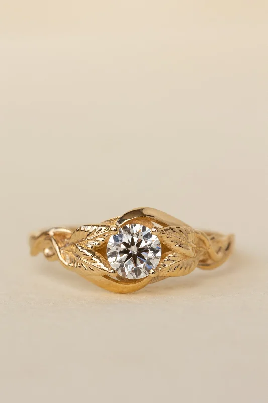 Men's Diamond Engagement Rings with Platinum Band and Halo Setting for a Luxury ProposalREADY TO SHIP: Azalea engagement ring in 18K yellow gold, lab grown diamond, round cut 5 mm, AVAILABLE RING SIZE: 5.5 - 8.5 US