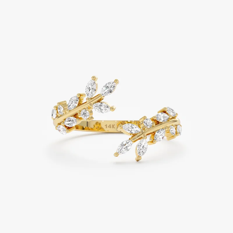 Men's Topaz Engagement Rings in 10K Gold with a Channel - Set Diamond BandMarquise Diamond Open Leaf Ring, Zuna