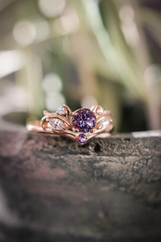 Men's Moonstone Engagement Rings in Silver - Plated Copper with a Celtic Knot PatternEngagement ring with alexandrite and diamonds / Swanlake
