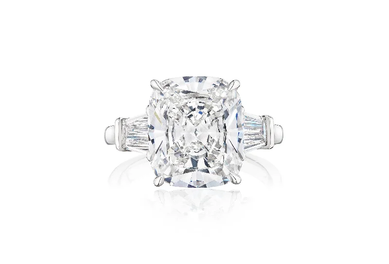 Men's Tanzanite Engagement Rings in Palladium with a Three - Stone ArrangementFink's Exclusive Platinum Cushion Diamond Engagement Ring with Tapered Baguette Side Diamonds