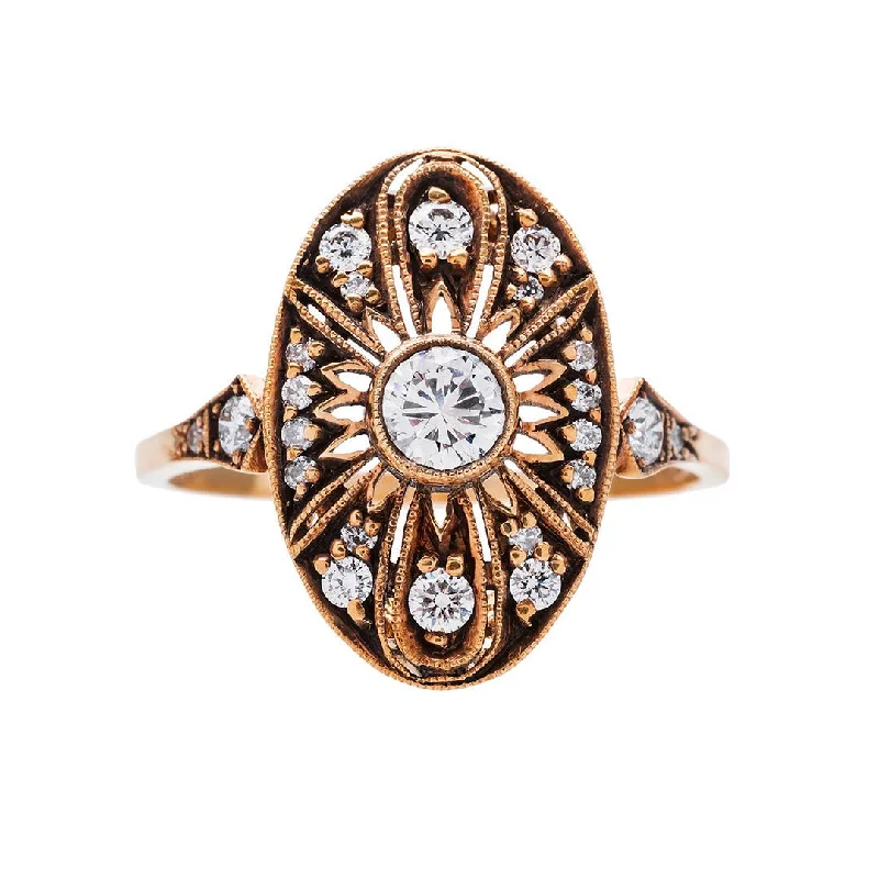 Men's Malachite Engagement Rings in 14K Gold with a Carved Stone CenterpieceRose Gold Peachtree