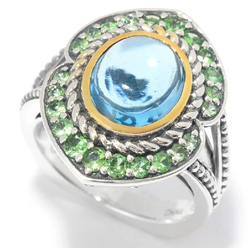 Tourmaline Gemstone Rings in 18K Two - Tone Gold with a Floral - Shaped Setting for a Feminine Touch925 Sterling Silver Swiss Blue Topaz and Tsavorite Ring Tourmaline Gemstone Rings in 18K Two - Tone Gold with a Floral - Shaped Setting for a Feminine Touch925 Sterling Silver Swiss Blue Topaz and Tsavorite Ring