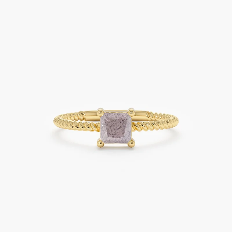 Men's Sapphire Engagement Rings in 18K White Gold with Pave Diamond AccentsSquare Labradorite Ring, Sage