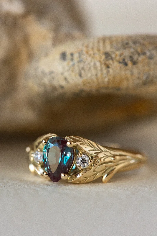 Men's Lapis Lazuli Engagement Rings in Sterling Silver with a Star - Shaped Stone SettingColour changing alexandrite engagement ring with accent diamonds, gold leaf proposal ring / Wisteria