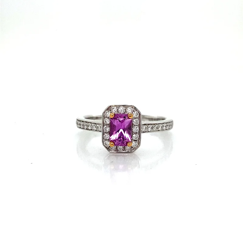 Men's Sapphire Engagement Rings in 18K White Gold with Pave Diamond AccentsPink Sapphire Engagement Ring