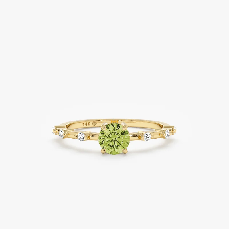 Men's Opal Engagement Rings in 10K Gold with a Milgrain - Trimmed BandDainty Peridot and Diamond Engagement Ring, Belinda