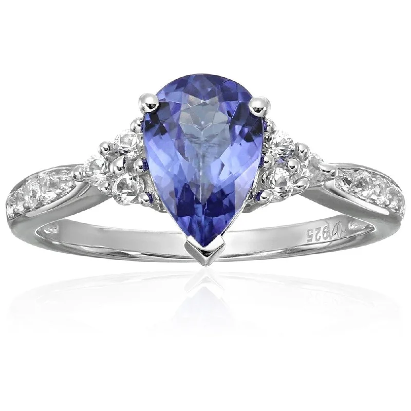 Alexandrite Gemstone Rings in Platinum with a Hidden Halo for a Rare and Luxurious PieceSter Silver AAA Tanzanite, Created White Sapphire Classic Ring, Size 7 - Blue