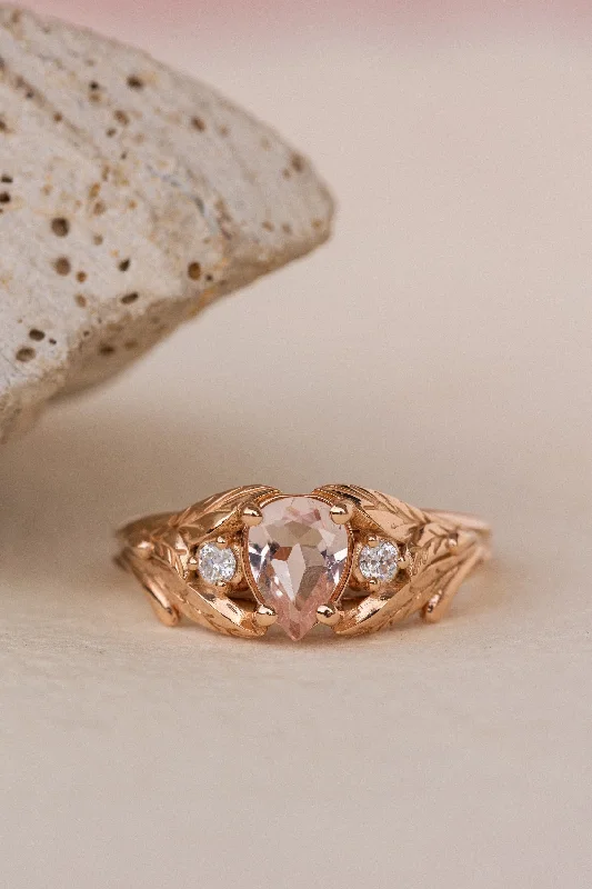 Men's Amethyst Engagement Rings in Sterling Silver with a Contemporary Geometric SettingRose morganite and side diamonds engagement ring / Wisteria