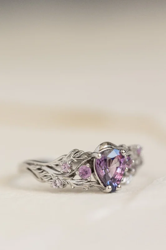 Men's Topaz Engagement Rings in 10K Gold with a Channel - Set Diamond BandUnique purple sapphire engagement ring with enchanted forest vibes and pink accents / Japanese Maple