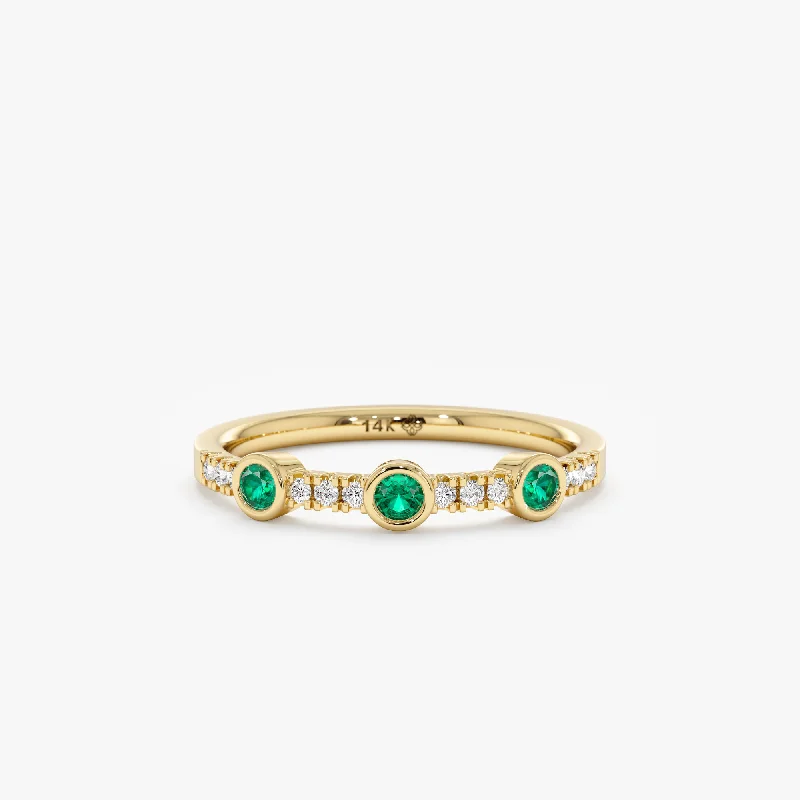 Men's Tourmaline Engagement Rings in 18K Two - Tone Gold with a Floral - Inspired SettingDiamond and Round Bezel Emerald Ring, Cameron