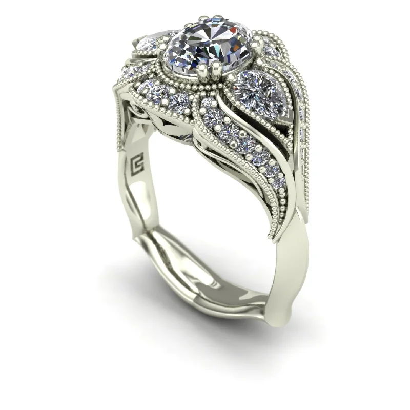 Men's Sapphire Engagement Rings in 18K White Gold with Pave Diamond AccentsOval diamond engagement ring in 18k white gold