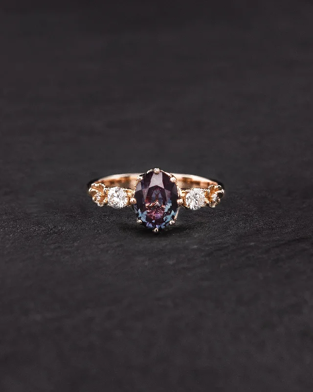 Men's Agate Engagement Rings in Sterling Silver with a Mosaic - Style InlayMagical colour changing alexandrite ring with a floral band / Fiorella