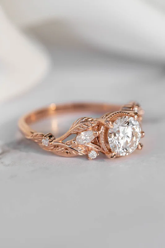Men's Amethyst Engagement Rings in Sterling Silver with a Contemporary Geometric SettingLab grown diamond engagement ring, rose gold ring with leaves and diamonds / Patricia