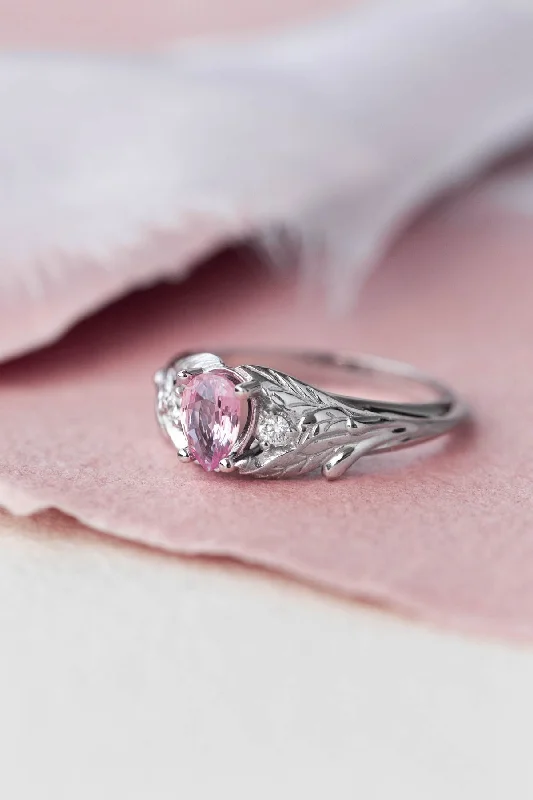 Men's Amethyst Engagement Rings in Sterling Silver with a Contemporary Geometric SettingNatural pink sapphire engagement ring, with side diamonds / Wisteria