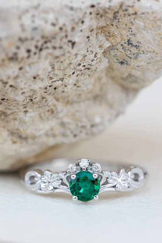 Men's Black Onyx Engagement Rings Set in Titanium for a Modern and Bold LookLab created emerald engagement ring, celtic proposal ring with diamonds / Horta