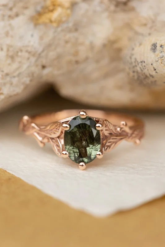 Men's Peridot Engagement Rings in 14K Gold - Filled Metal with a Micro - Pave SettingREADY TO SHIP: Freesia Rutile peridot engagement ring rose gold, 8x6 mm oval cut, AVAILABLE RING SIZES: 5.5 - 8.5 US