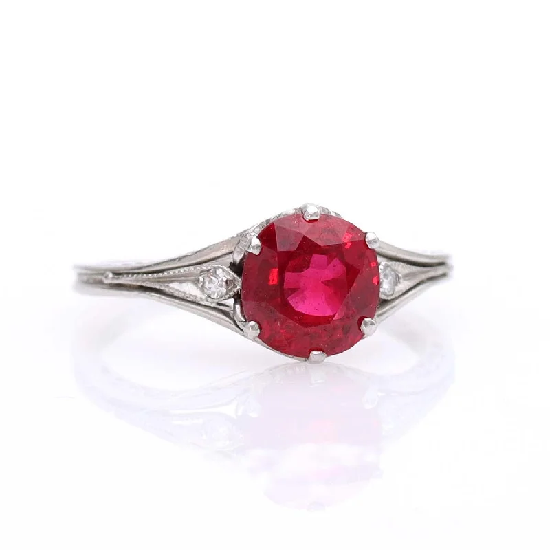 Men's Ruby Engagement Rings in Rose Gold with a Solitaire Design for a Romantic GestureArt Déco Ruby Engagement Ring #VR240606-1