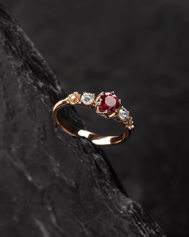 Men's Aquamarine Engagement Rings in 9K Gold with a Bezel - Set StonePassionate red ruby engagement ring on a floral diamond band / Fiorella